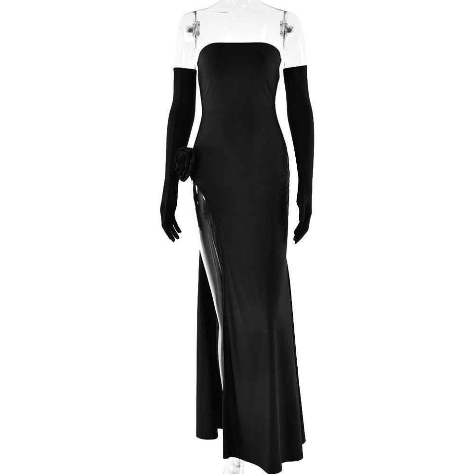 Dress Flare Formal: European Strapless Sleeveless Slit