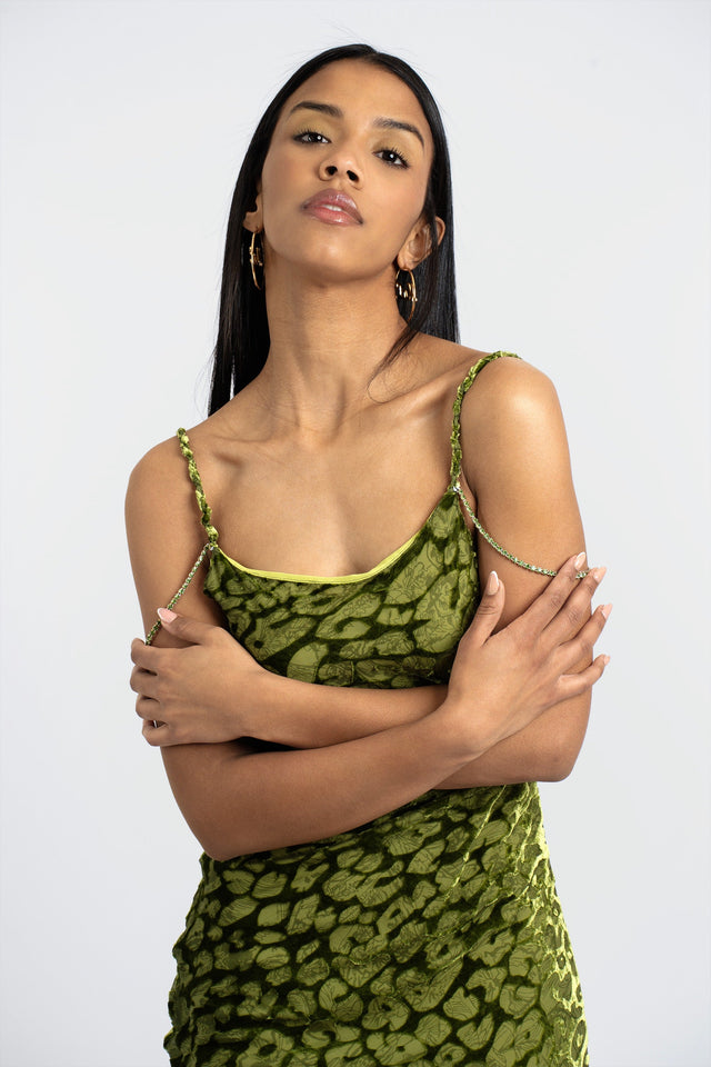Aliana Silk Leopard Imprint Slip Dress