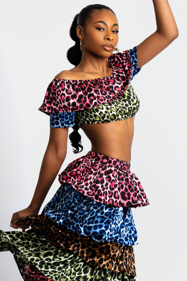 Ana Ruffled Cheetah Print Skirt Set