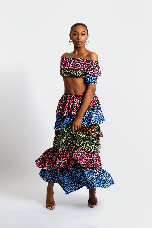 Ana Ruffled Cheetah Print Skirt Set
