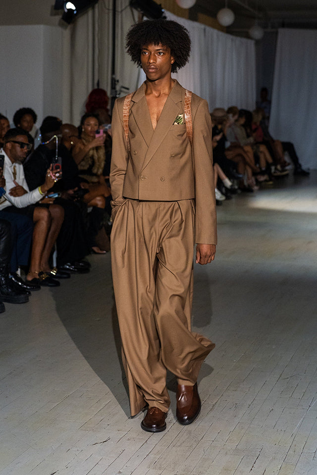 Bastien Tan Cropped Suit Set
