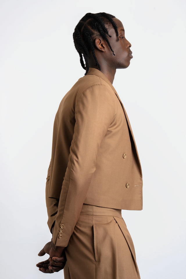 Bastien Tan Cropped Suit Set