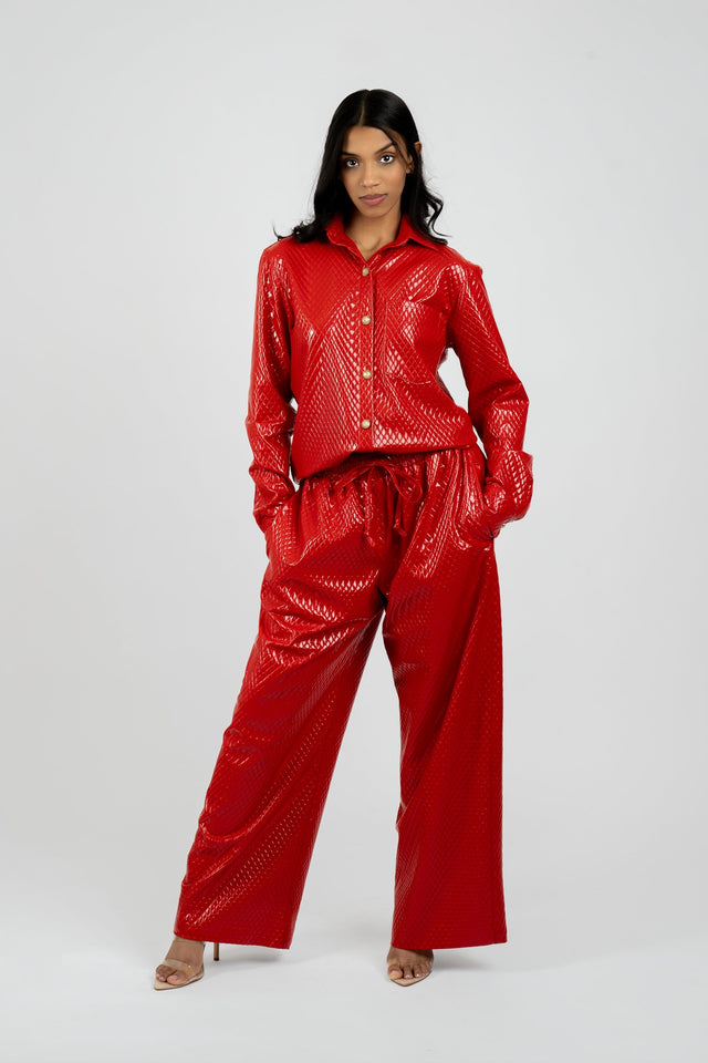 Celeste Quilted Vegan Leather Button-Up