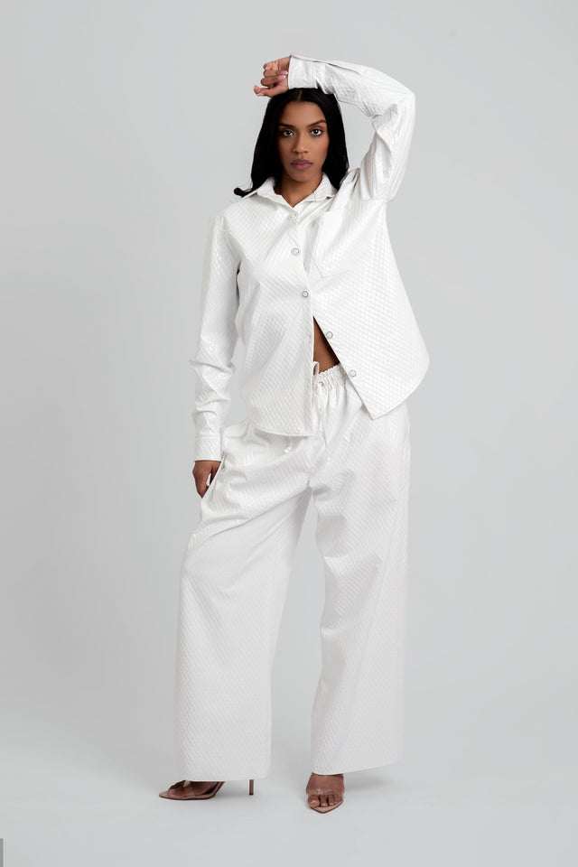 Celeste Quilted Vegan Leather Button-Up