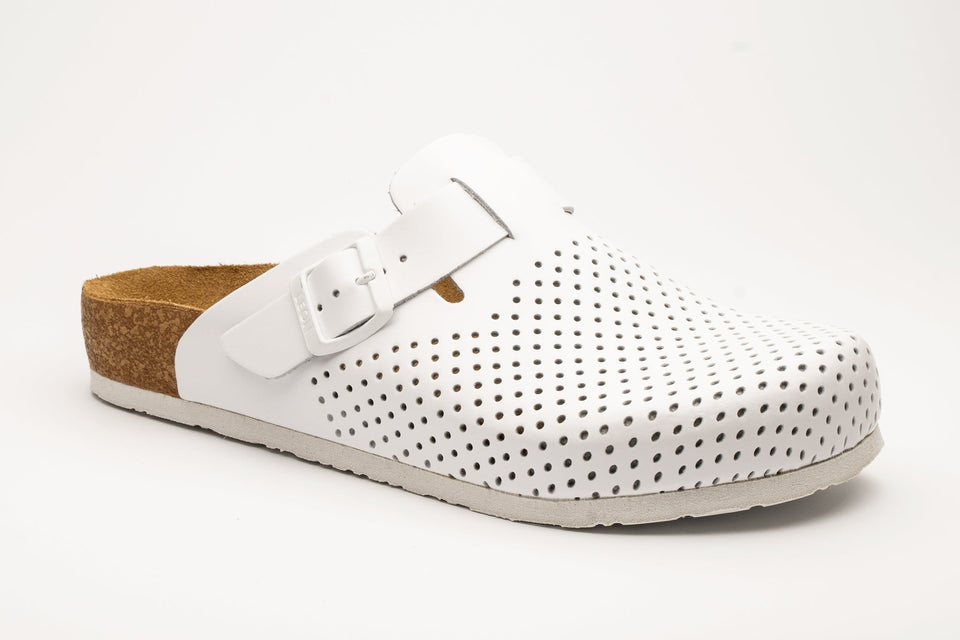 Bjorn by LEON- Men’s Leather Clogs – Breathable Perforated Slip-On Shoes with Cork Style Footbed