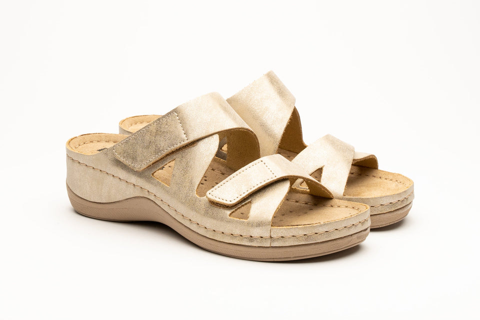 Laura by LEON– Women’s Leather Sandal- Comfort Slide Slip-on with Velcro Straps