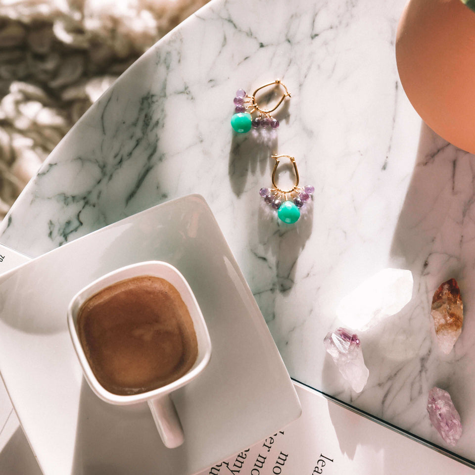 Chrysoprase & Amethyst Gold Earrings