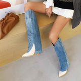 Denim Knee-Length Boots: Super High Wood Heel