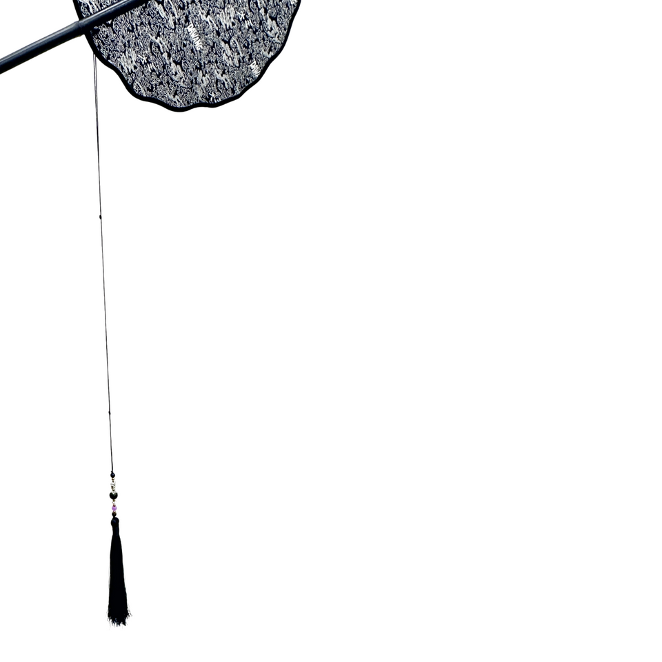 Huan Brocade Foldable Fan Silver