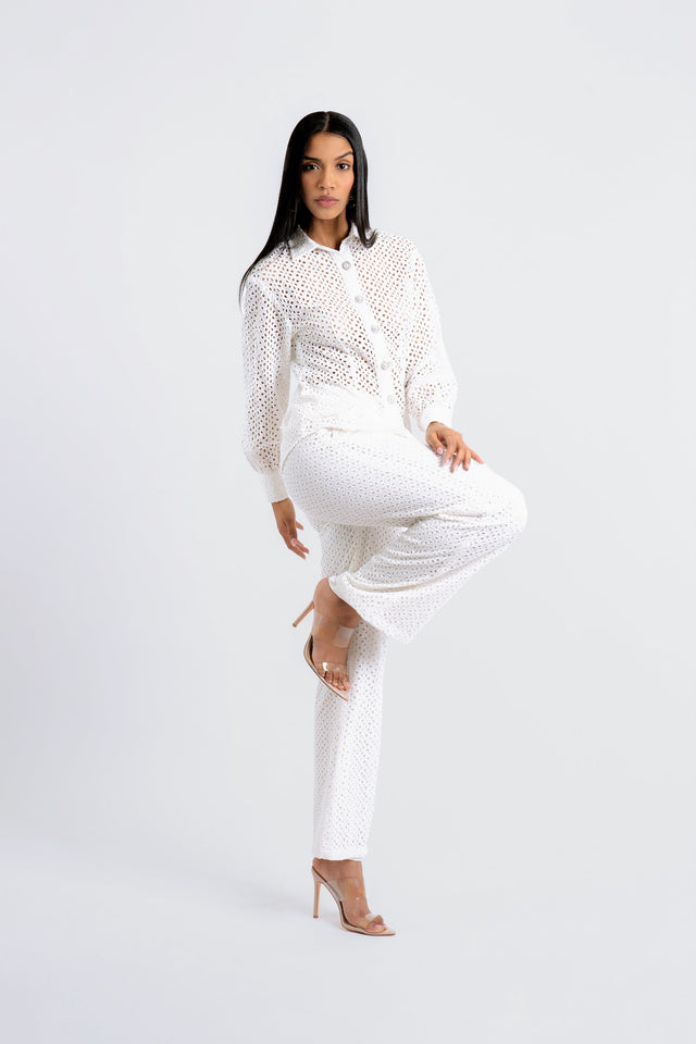 Florence White Eyelet Two-Piece Pants Set