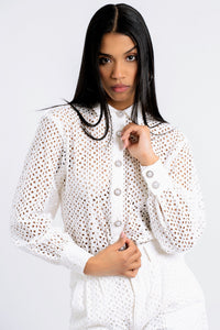 Florence White Eyelet Two-Piece Pants Set
