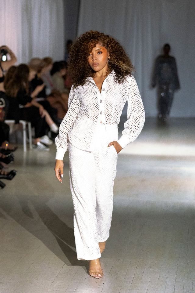 Florence White Eyelet Two-Piece Pants Set