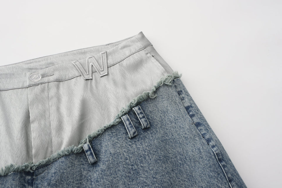 Jun WideLeg Denim/Brocade Patch Pants