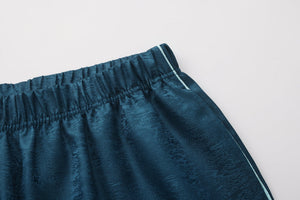 Fu Brocade Wide Leg Track Pants Forest Blue