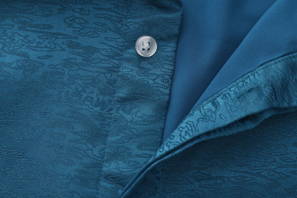 Dori Brocade Straight Collar Shirt Forest Blue