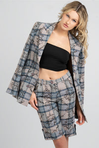 Kara Plaid Floral Wool Blazer