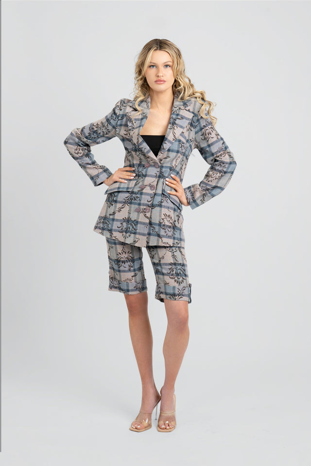 Kara Plaid Floral Wool Blazer