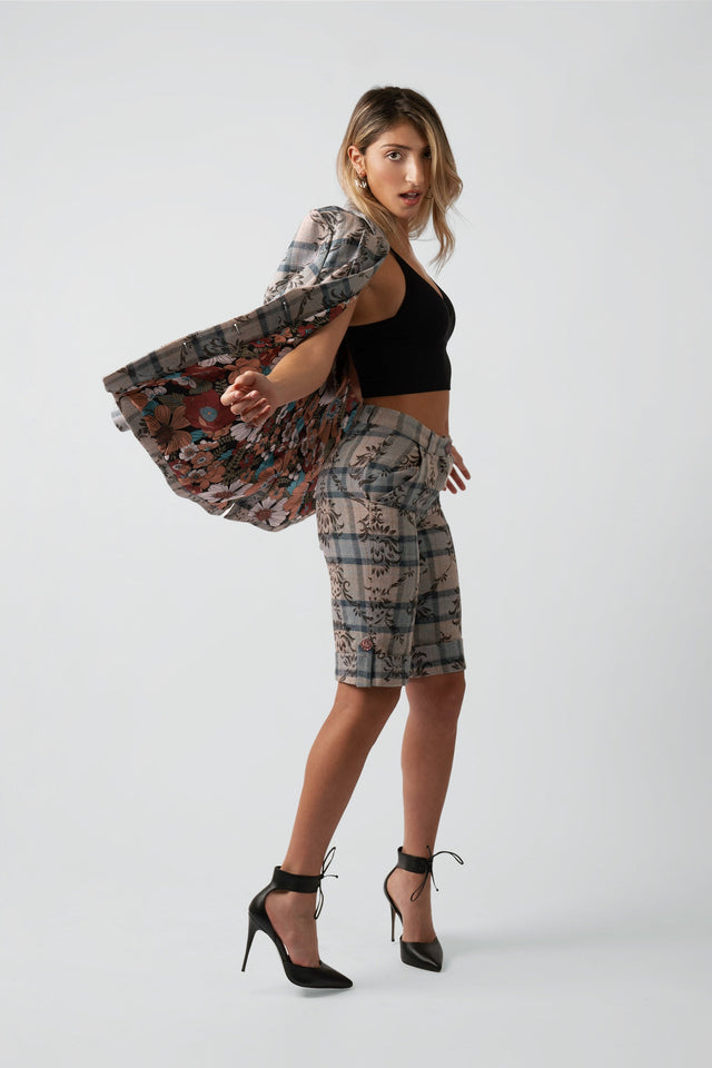 Kara Plaid Floral Wool Shorts