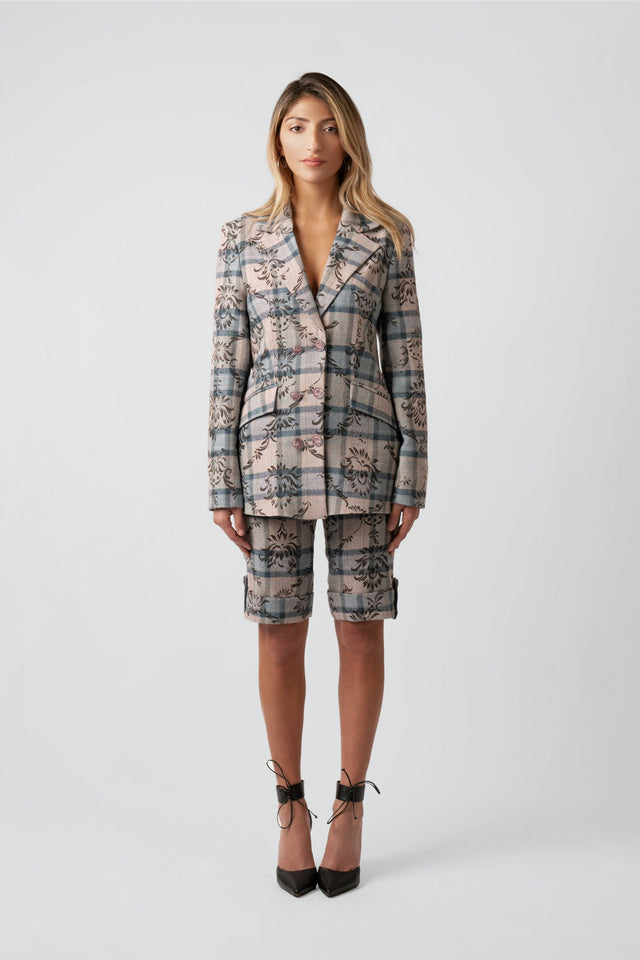 Kara Plaid Floral Wool Shorts