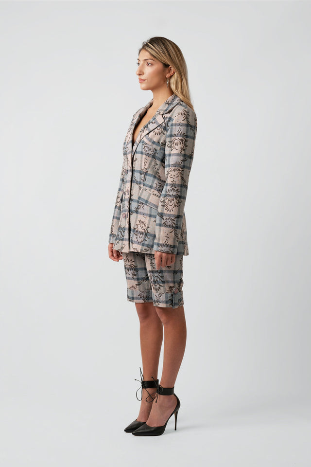 Kara Plaid Floral Wool Shorts