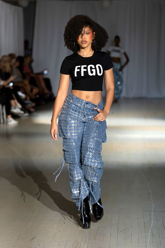 Kelly Sequin Cargo Denim Pants