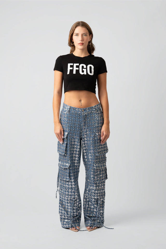 Kelly Sequin Cargo Denim Pants
