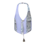 Bei Tie Front Patchwork Vest