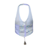 Bei Tie Front Patchwork Vest