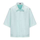Dori Brocade Straight Collar Shirt Jade Blue