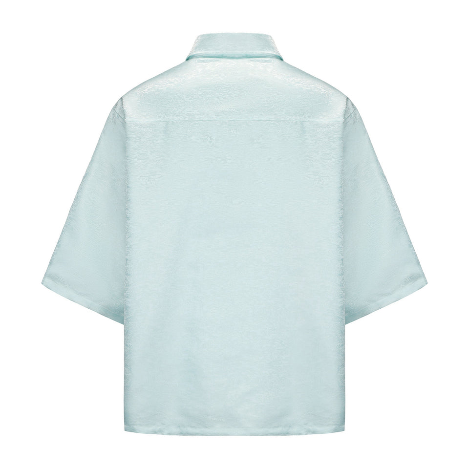 Dori Brocade Straight Collar Shirt Jade Blue