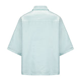 Dori Brocade Straight Collar Shirt Jade Blue
