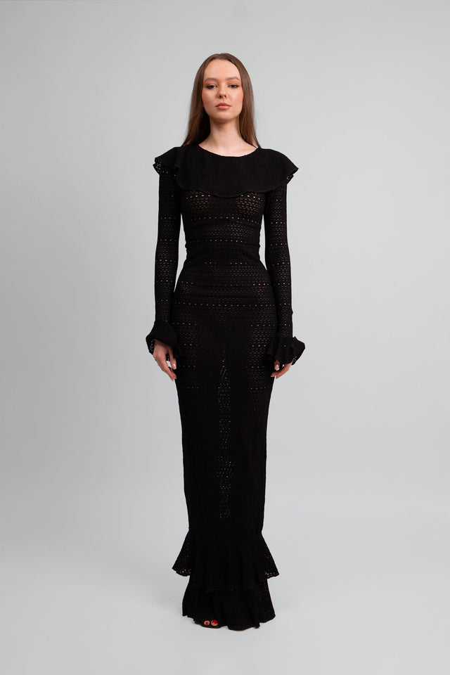 Madonna Lace Knit Ruffled Dress