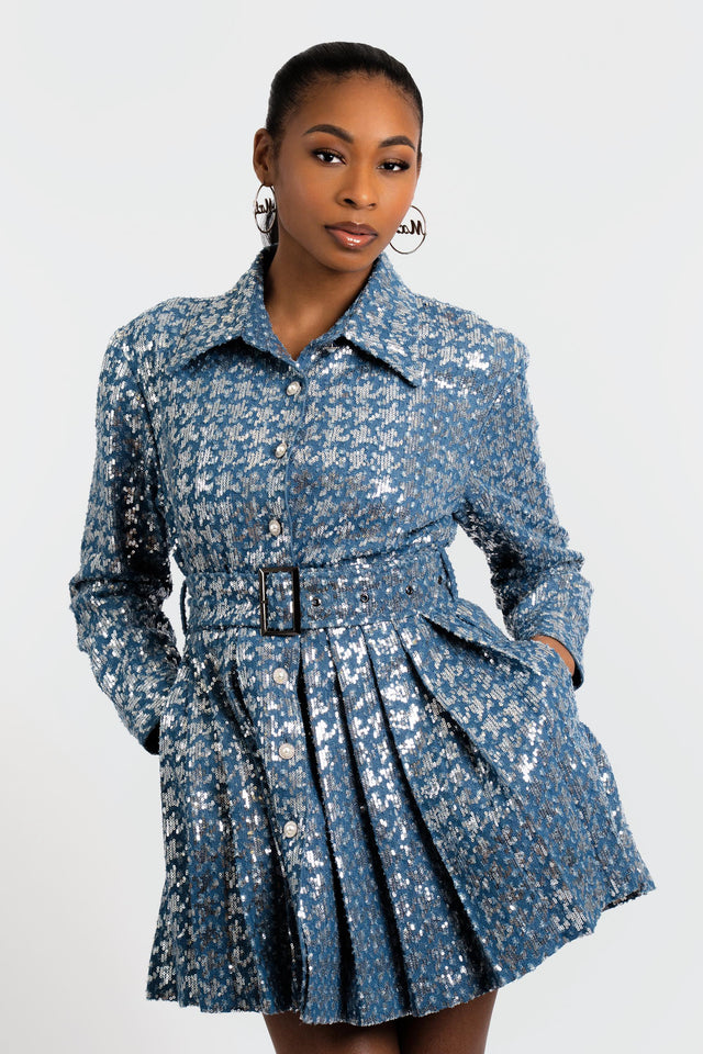 Michelle Sequin Denim Mini Dress