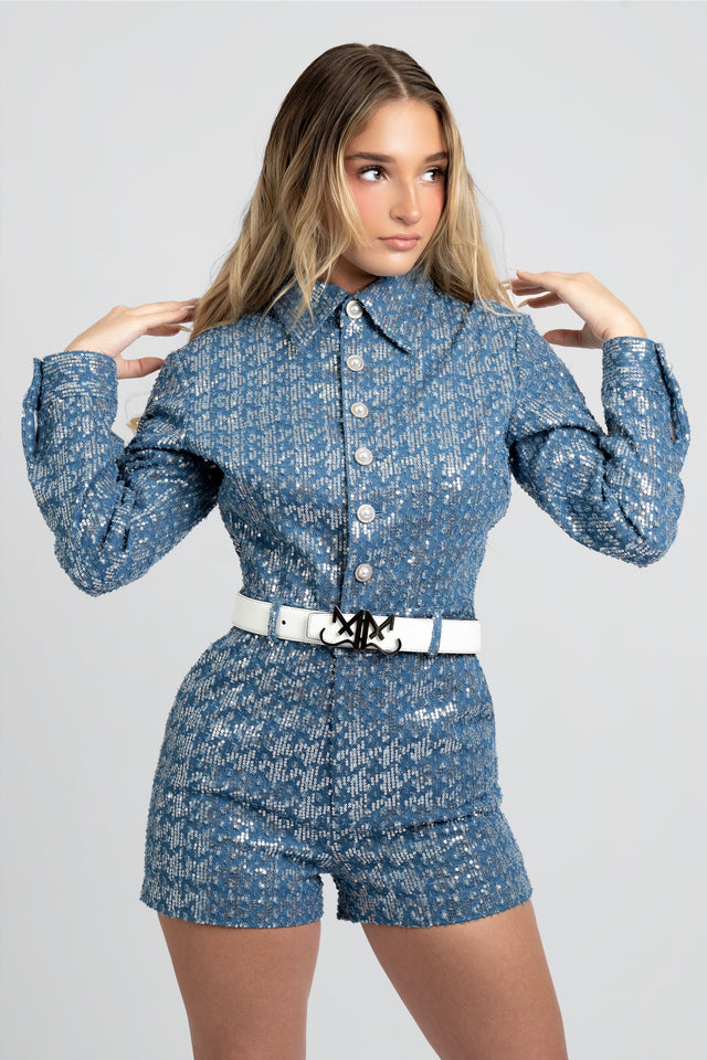 Moné Sequin Denim Romper