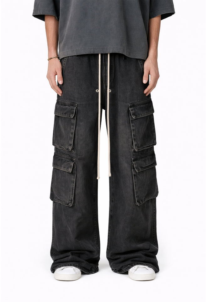 NOIR FLOW DENIM CARGO PANTS