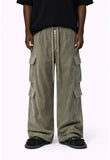GREY CORDUROY DRAWSTRING CARGO PANTS