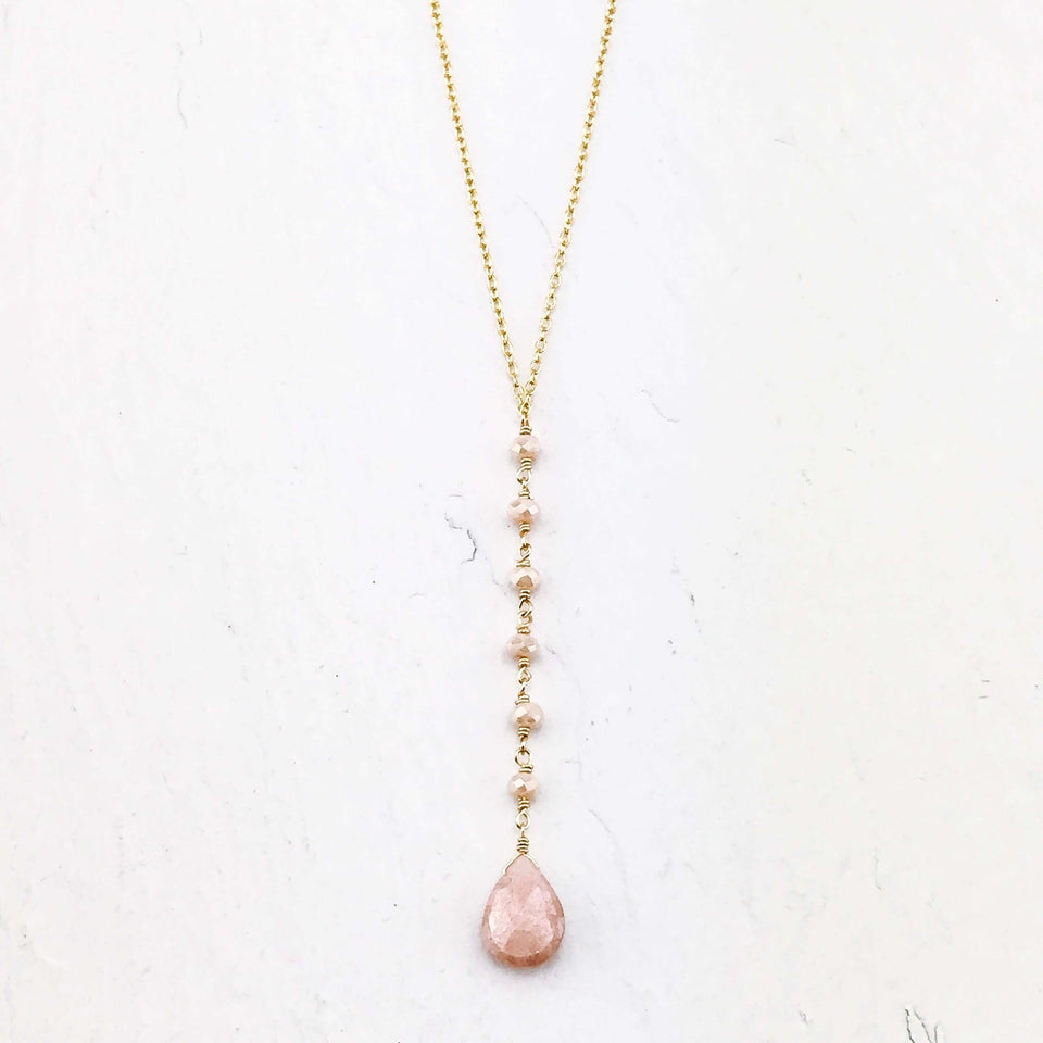 Peach Moonstone Yoga Pendant Necklace