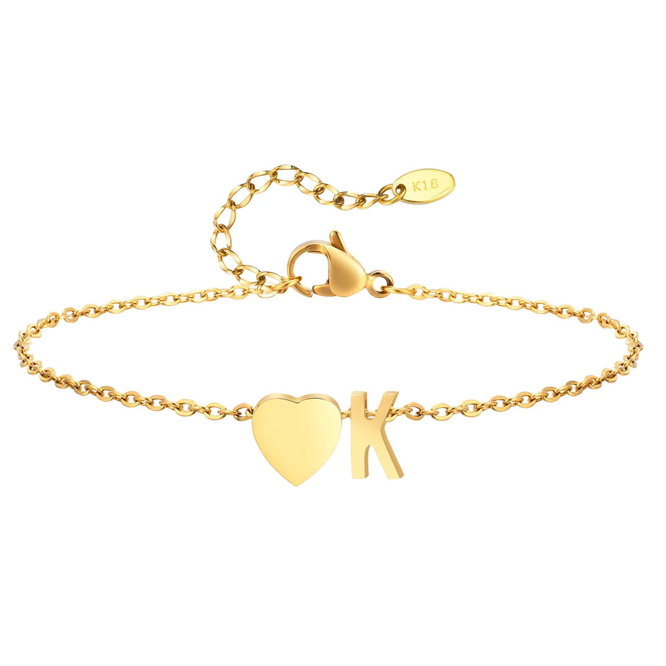 Women Heart Initial Stainless Steel Personalized Anklet Bracelets