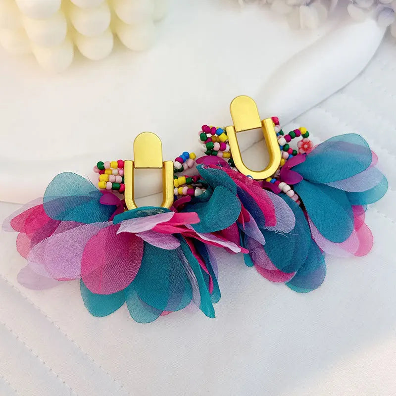 Handmade Cotton Long Tassel  Earrings