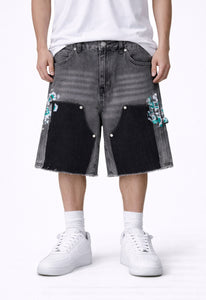 GREY SPLIT PAINTERS SHORTS