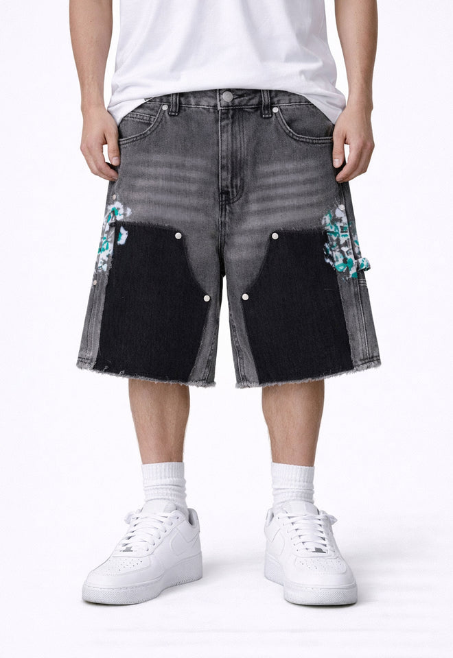GREY SPLIT PAINTERS SHORTS