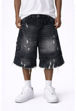 NOIR DISTRESSED CARGO SHORTS