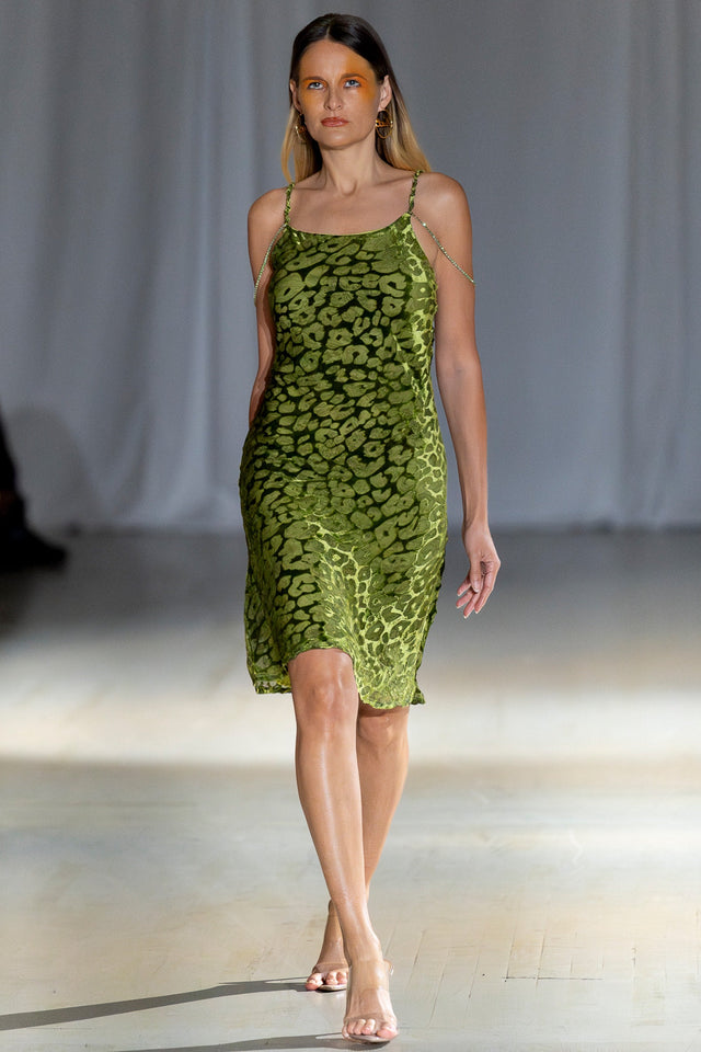 Aliana Silk Leopard Imprint Slip Dress