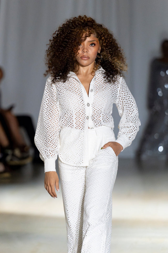 Florence White Eyelet Two-Piece Pants Set