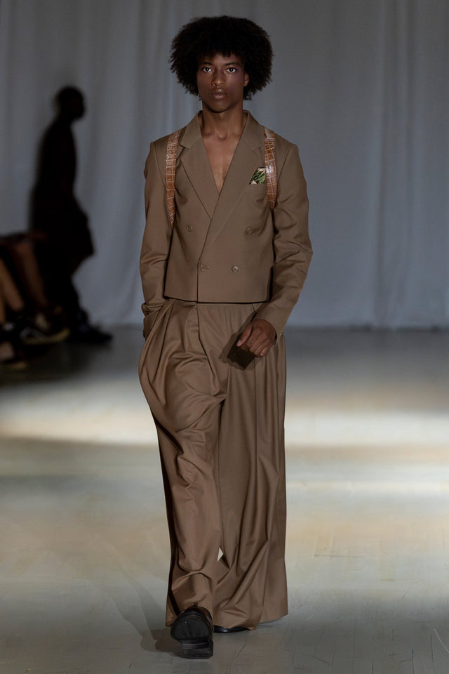 Bastien Tan Cropped Suit Set