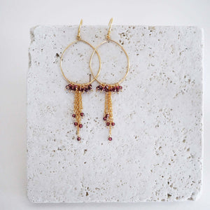 Garnet Mini Swing Hoop Earrings
