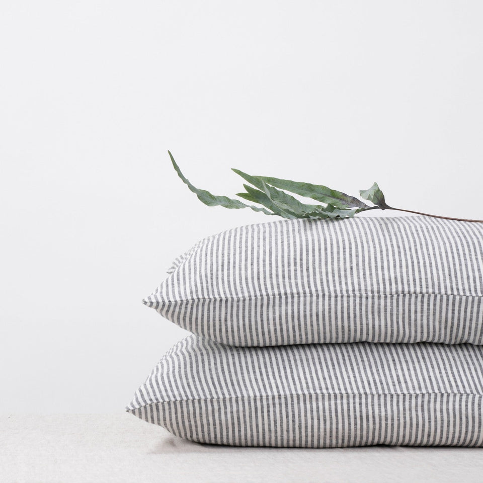 Linen Tales Thin Black Stripes Linen Pillowcase