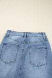 Myosotis Distressed Hem Denim Midi Skirt Irregular Look