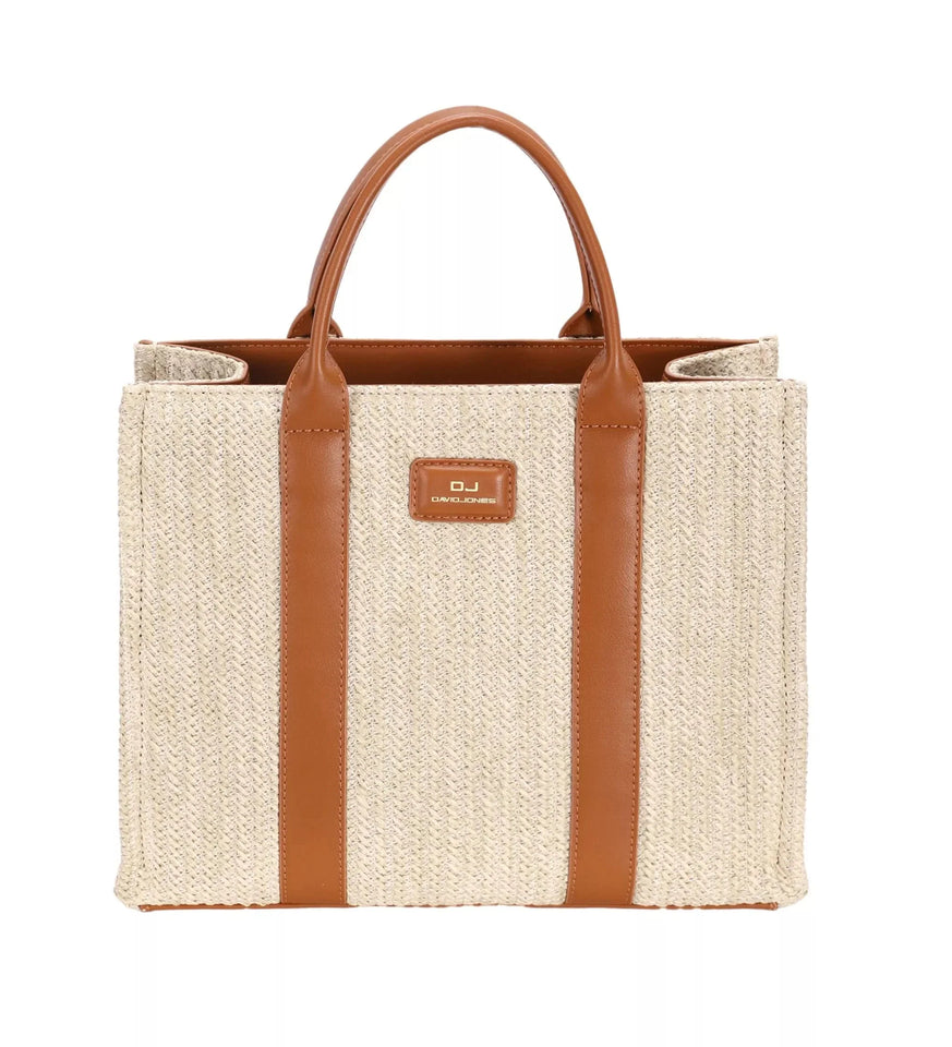 David Jones Square Woven Tote Handbag Boho Chic Accessory