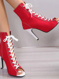 Canvas Lace-Up Peep Toe : Stiletto Ankle Boots